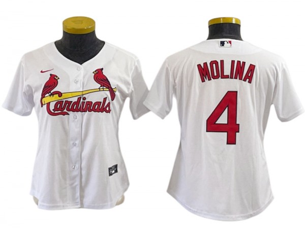 Women St. Louis Cardinals #4 Yadier Molina Cool Base Jersey - White/Red/Light Blue