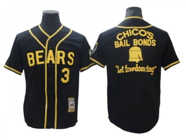 The Bad News Bears #3 Kelly Leak Black Chico's Bail Bonds Movie Baseball Jersey