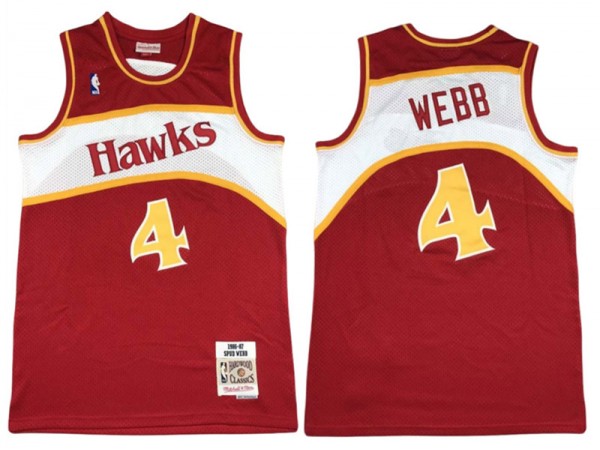 M&N Atlanta Hawks #4 Spud Webb Red 1986-87 Hardwood Classics Jersey