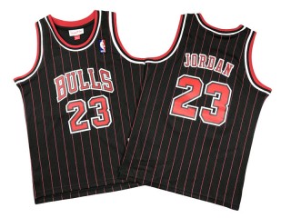 M&N Chicago Bulls #23 Michael Jordan Black Pinstripe Hardwood Classics Jersey