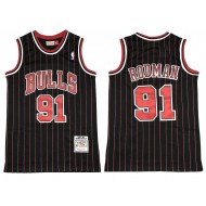 M&N Chicago Bulls #91 Dennis Rodman Black Pinstripe Hardwood Classics Jersey