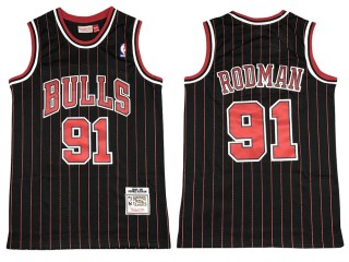 M&N Chicago Bulls #91 Dennis Rodman Black Pinstripe Hardwood Classics Jersey