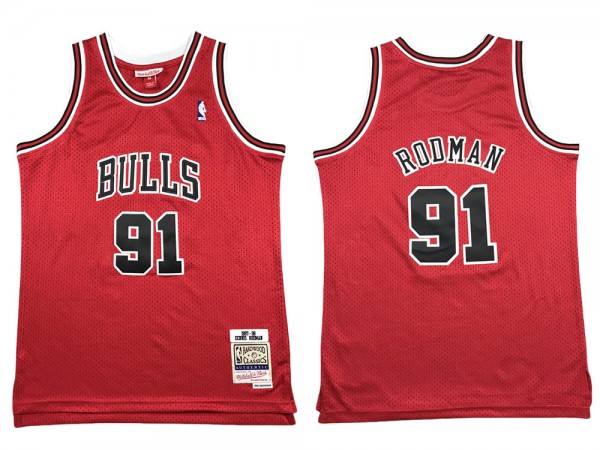 M&N Chicago Bulls #91 Dennis Rodman Red Hardwood Classics Jersey