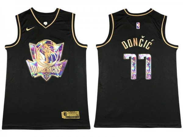 Dallas Mavericks #77 Luka Doncic Black Gold Diamond Swingman Jersey