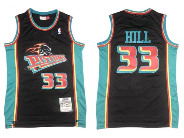 M&N Detroit Pistons #33 Grant Hill Black 1988/89 Hardwood Classics Jersey