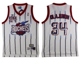 Houston Rockets #34 Hakeem Olajuwon White Pinstripe Hardwood Classic Jersey