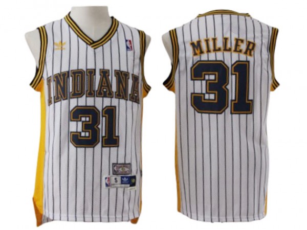 Indiana Pacers #31 Reggie Miller White Pinstripe Hardwood Classics Jersey