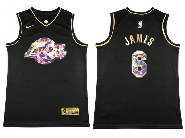 Los Angeles Lakers #6 Lebron James Black Gold Diamond Swingman Jersey