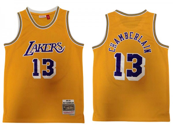 M&N Los Angeles Lakers #13 Wilt Chamberlain Yellow 1971/72 Hardwood Classics Jersey