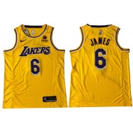 Los Angeles Lakers #6 Lebron James Yellow Swingman Jersey - Embroider Edition