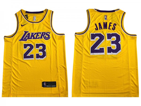 Los Angeles Lakers #23 Lebron James Yellow Embroider Edition Jersey