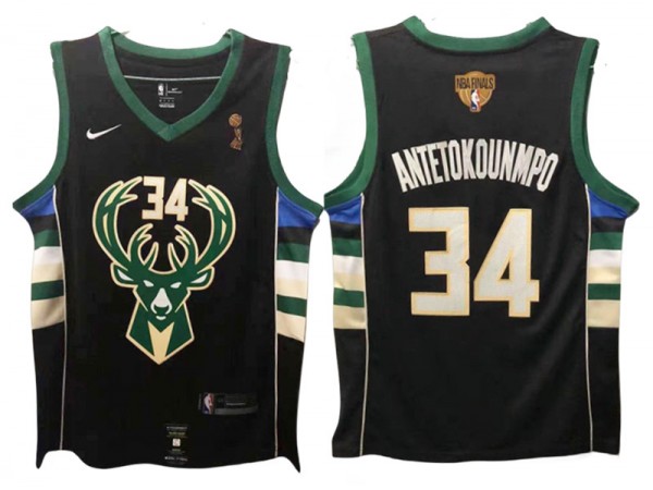 Milwaukee Bucks #34 Giannis Antetokounmpo Black 2021 NBA Finals Champions Jersey