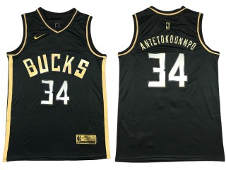 Milwaukee Bucks #34 Giannis Antetokounmpo Black Gold Swingman Jersey