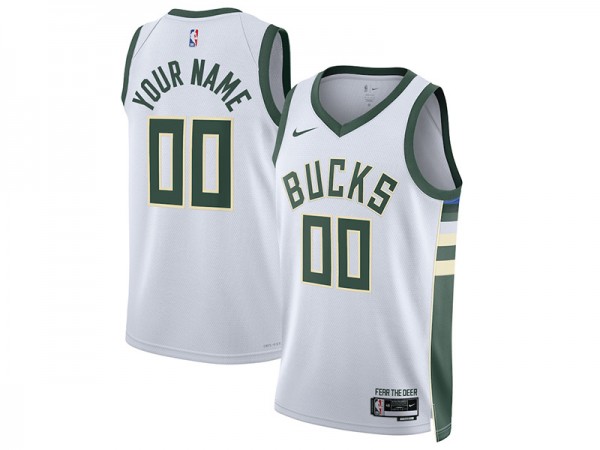 Custom Milwaukee Bucks White Association Edition Jersey