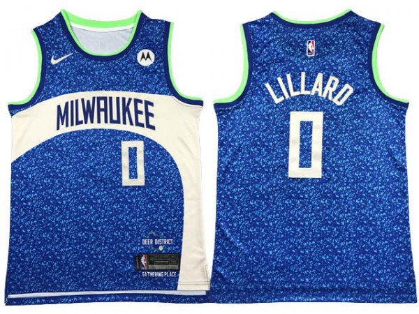 Milwaukee Bucks #0 Damian Lillard Blue 2023/24 City Edition Swingman Jersey