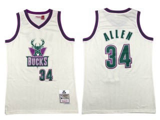 M&N Milwaukee Bucks #34 Ray Allen Cream Hardwood Classics Jersey