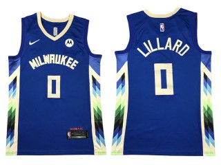 Milwaukee Bucks #0 Damian Lillard Blue City Edition Swingman Jersey