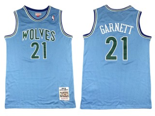 M&N Minnesota Timberwolves #21 Kevin Garnett Light Blue 1995/96 Hardwood Classics Jersey