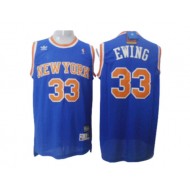 New York Knicks #33 Patrick Ewing Blue Hardwood Classics Jersey