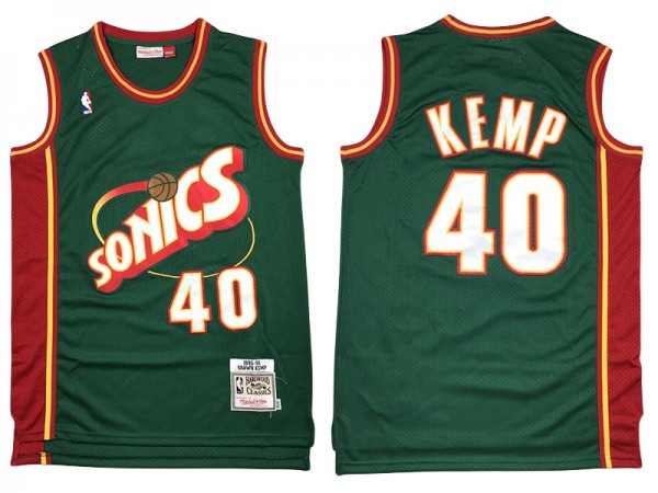 M&N Seattle SuperSonics #40 Shawn Kemp Green 1995-96 Hardwood Classics Jersey