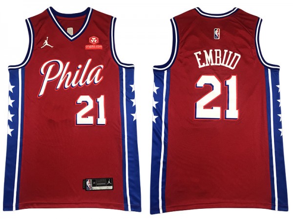 Philadelphia 76ers #21 Joel Embiid Red 75th Anniversary Swingman Jersey