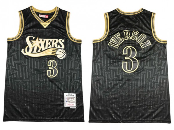 M&N Philadelphia 76ers #3 Allen Iverson Black 2000-01 Hardwood Classics Jersey