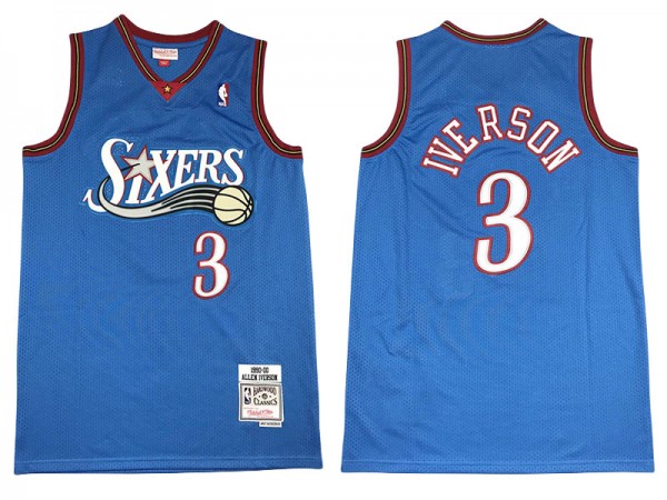 M&N Philadelphia 76ers #3 Allen Iverson Blue1990-00 Hardwood Classics Jersey