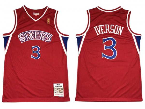 M&N Philadelphia 76ers #3 Allen Iverson Red 1996/97 Hardwood Classics Jersey