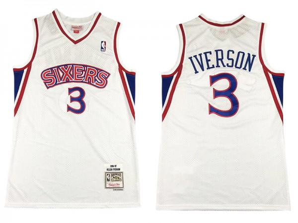 M&N Philadelphia 76ers #3 Allen Iverson White 1996/97 Hardwood Classics Jersey