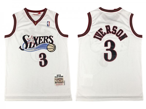 M&N Philadelphia 76ers #3 Allen Iverson White 1997/98 Hardwood Classics Jersey