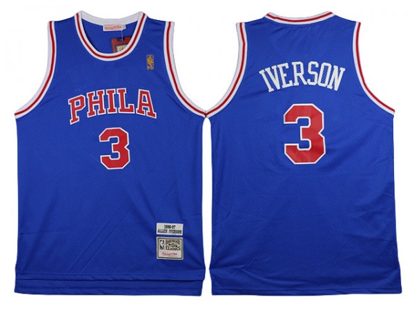 Philadelphia 76ers #3 Allen Iverson Blue 1996/97 Throwback Jersey