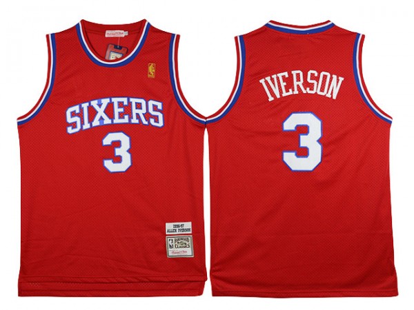 Philadelphia 76ers #3 Allen Iverson Red 1996/97 Throwback Jersey