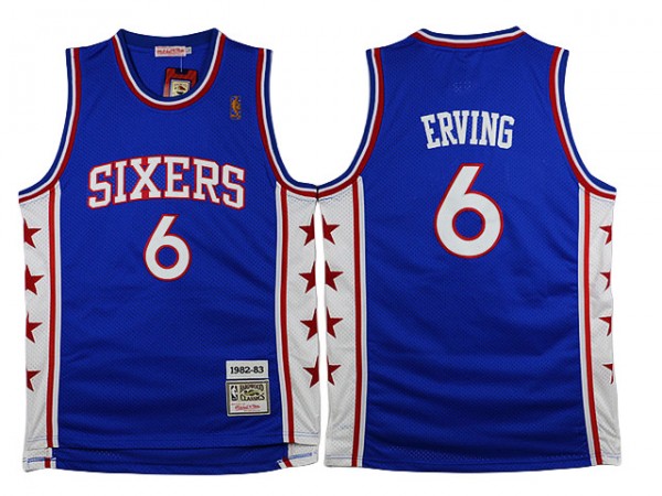 Philadelphia 76ers #6 Julius Erving Blue Throwback Jersey