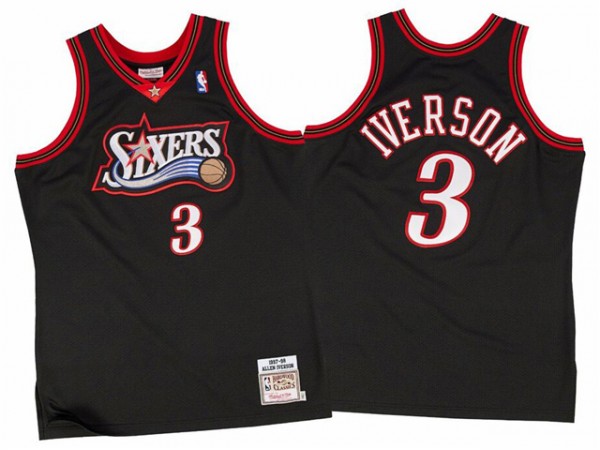 M&N Philadelphia 76ers #3 Allen Iverson Black 1997-98 Hardwood Classics Jersey