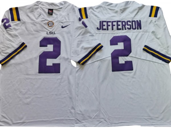 LSU Tigers #2 Justin Jefferson White Football Jersey