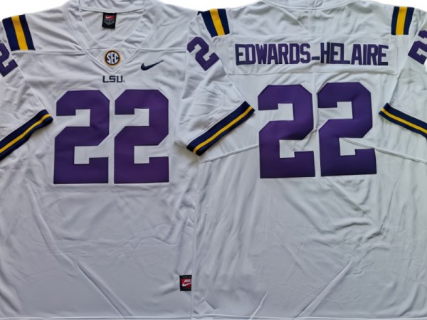 LSU Tigers #22 Clyde Edwards-Helaire White Football Jersey