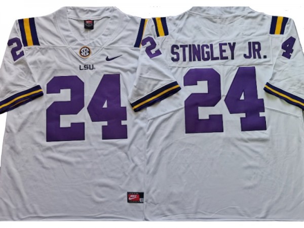 LSU Tigers #24 Derek Stingley JR. White Football Jersey