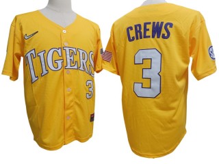 LSU Tigers #3 Dylan Crews Yellow Baseball Jersey