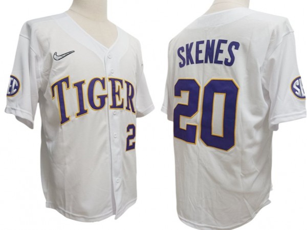 LSU Tigers #20 Paul Skenes White Baseball Jersey