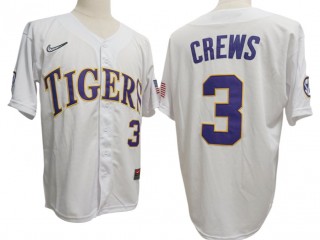 LSU Tigers #3 Dylan Crews White Baseball Jersey