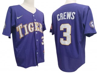 LSU Tigers #3 Dylan Crews Purple Baseball Jersey