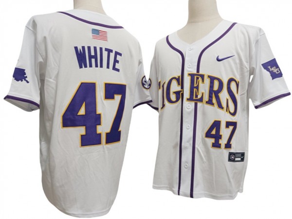 LSU Tigers #47 Tommy White 2024 White Baseball Jersey