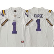 LSU Tigers #1 Ja'Marr Chase White Football Jersey