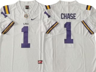 LSU Tigers #1 Ja'Marr Chase White Football Jersey