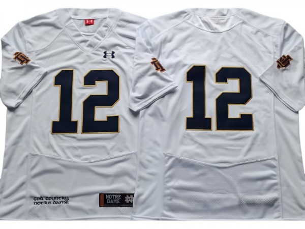 Notre Dame Fighting Irish #12 White College Football Jersey