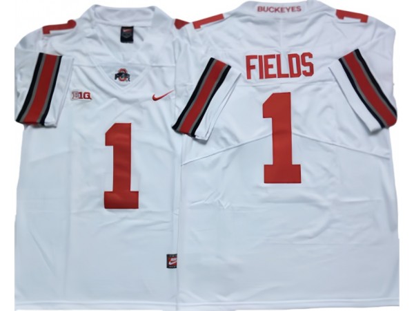 Ohio State Buckeyes #1 Justin Fields White Football Jersey