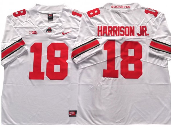 Ohio State Buckeyes #18 Marvin Harrison Jr. White Football Jersey