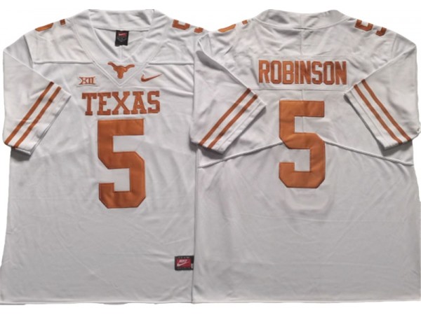 Texas Longhorns #5 Bijan Robinson White Football Jersey