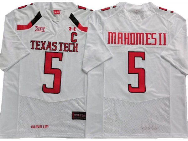 Texas Tech Red Raiders #5 Patrick Mahomes White Football Jersey