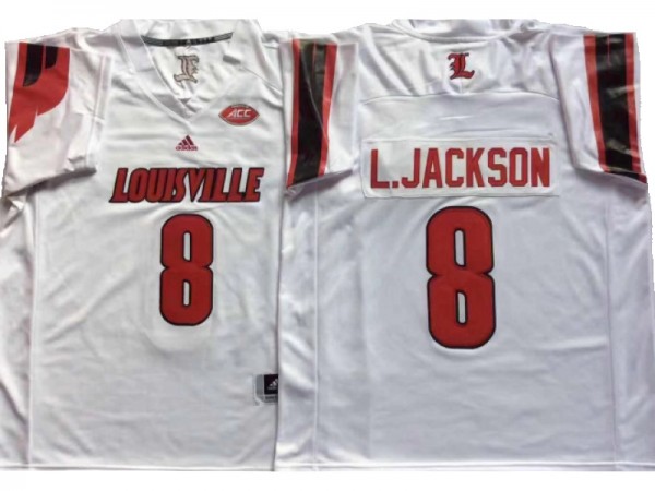 Louisville Cardinals #8 Lamar Jackson White Football Jersey